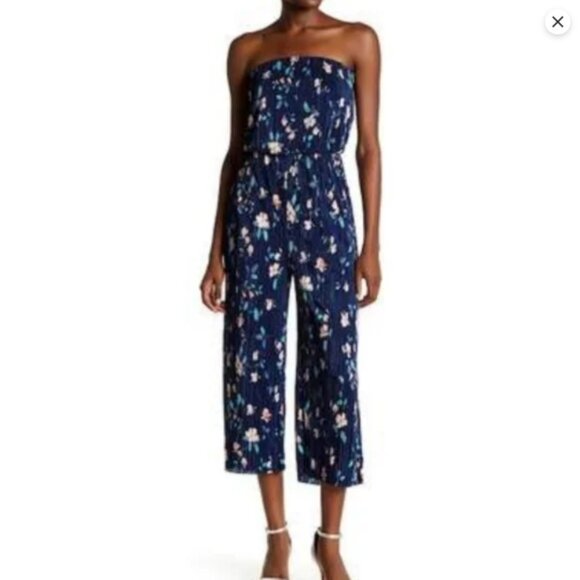 19 Cooper Strapless Floral Blue Jumpsuit Size S - Picture 1 of 9